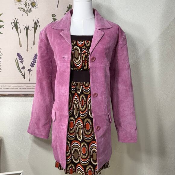 American Vintage Jackets & Blazers - Vintage 90s Y2k Pink Suede Leather Mid Length Jacket Mod Retro Whimsy Twee S